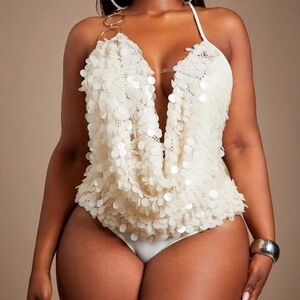 Beige Sequin Top Size 1XL